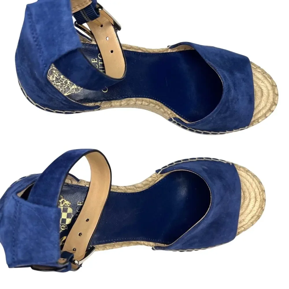 Vince Camuto Leera Wedge Sandals 8.5 Moody Blues Suede Jute Espadrille Boho